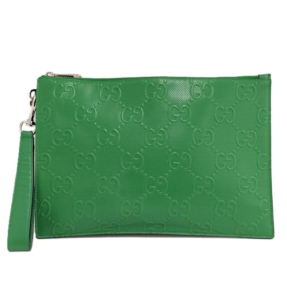 GUCCI - 【中古】GUCCI クラッチバッグ GGエンボス レザー グリーン 625569