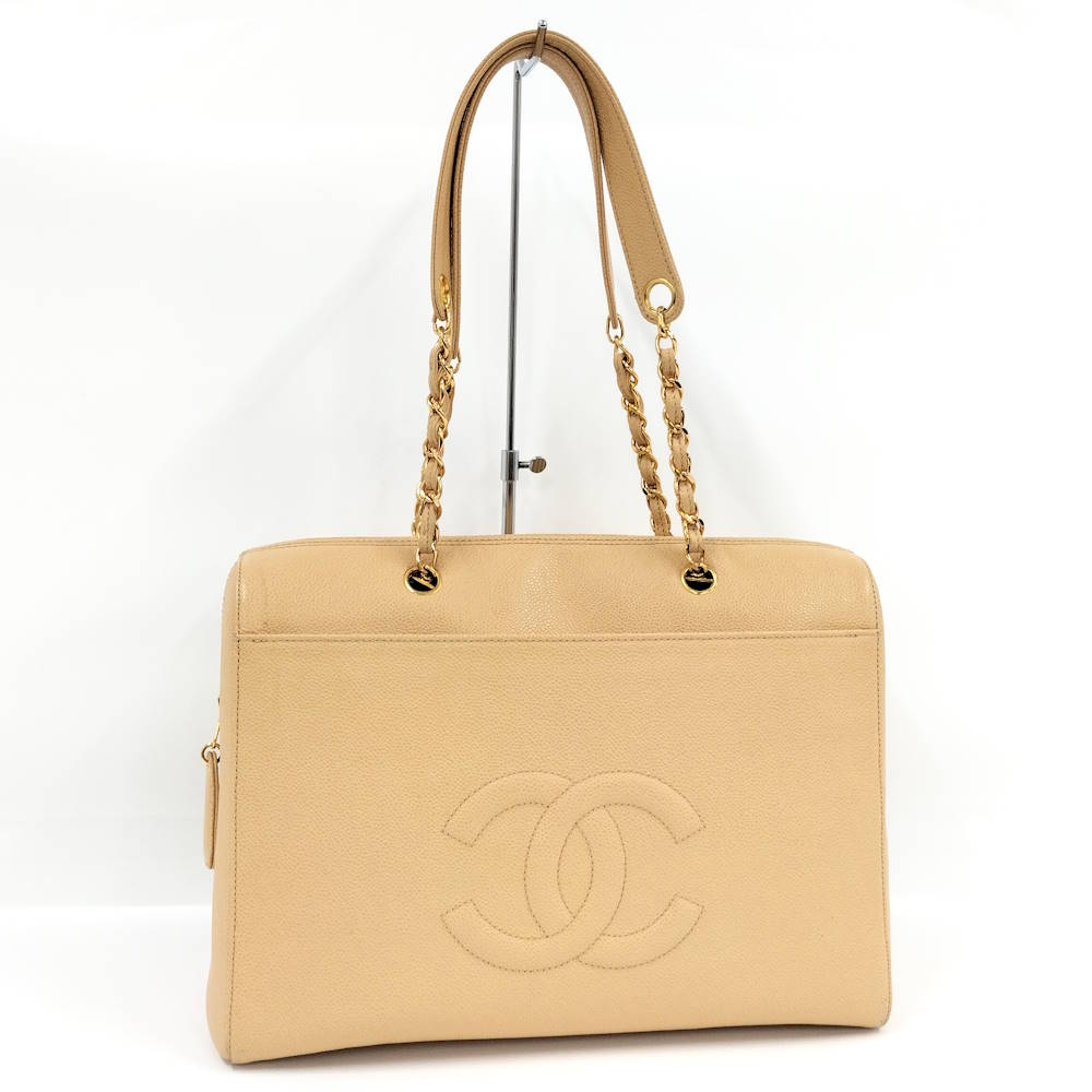 Rakuten - 【中古】CHANEL チェーンショルダーバッグ キャビアスキン レザー ベージュ系