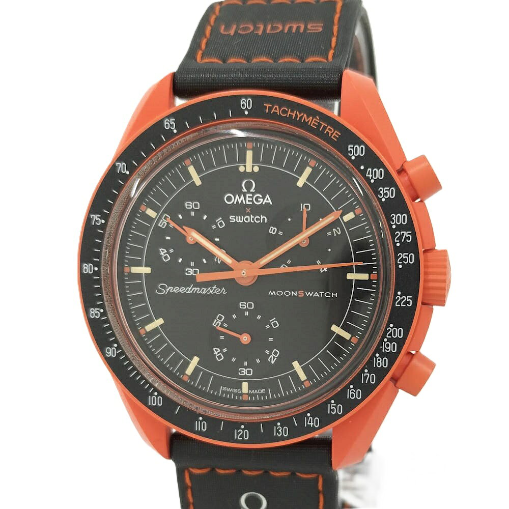 OMEGA - 【中古】OMEGA SWATCH スピードマスター ミッションオンアースラヴァ クオーツ バイオセラミック ブラック オレンジ SO330100