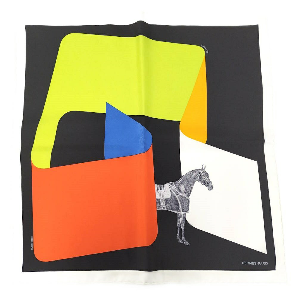乐天商城 - 【中古】HERMES カレ42 ホース マルチカラー セルパンテーヌ ピエールシャンパーン シルク