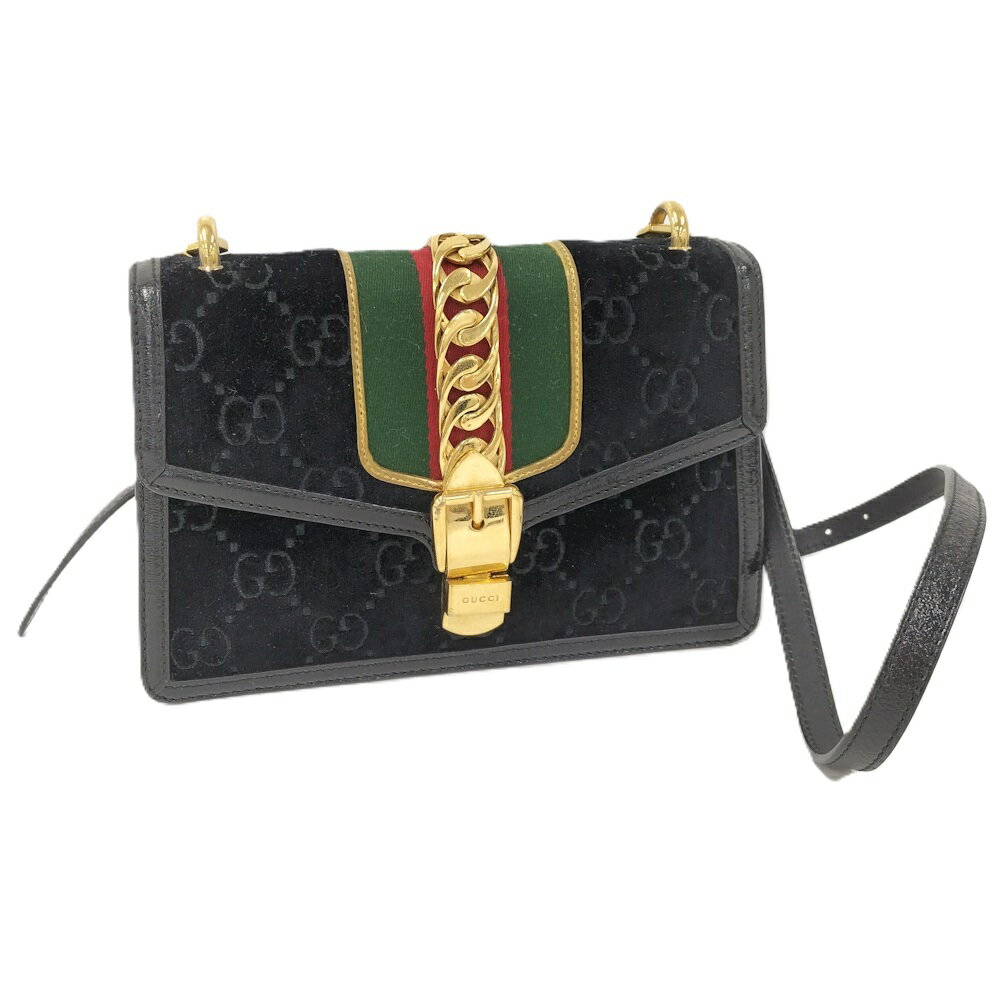 GUCCI - 【中古】GUCCI ショルダーバッグ シェリーライン スエード ブラック 524406