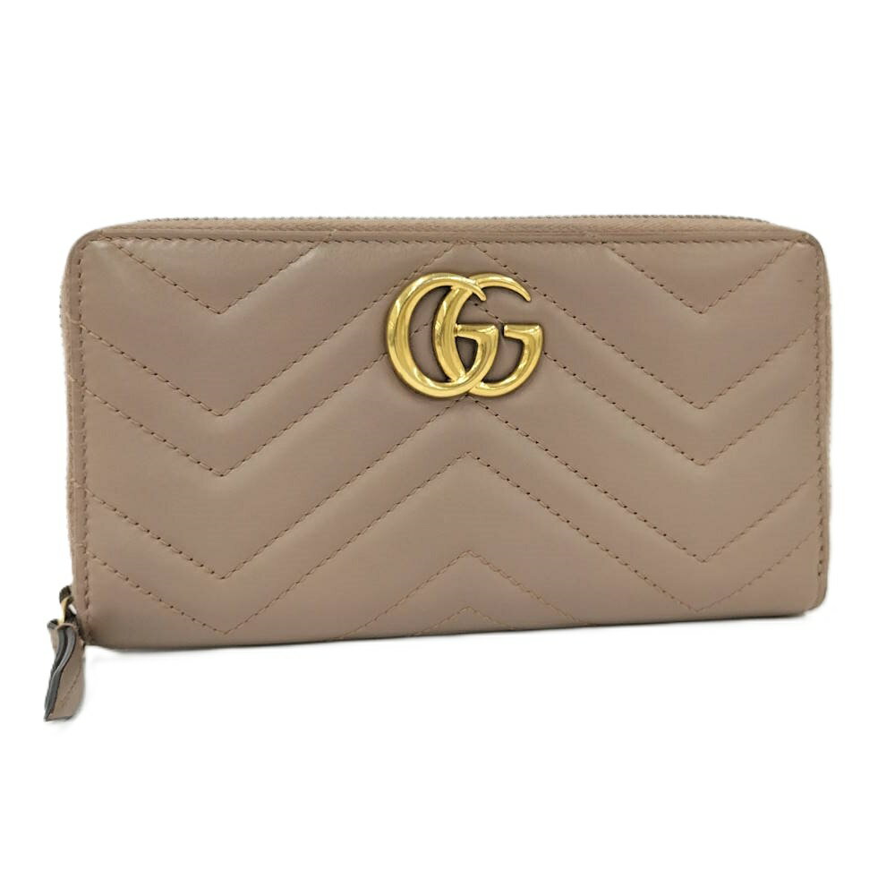 Rakuten - 【中古】GUCCI ラウンドファスナー長財布 GGマーモント レザー ピンクベージュ 443123