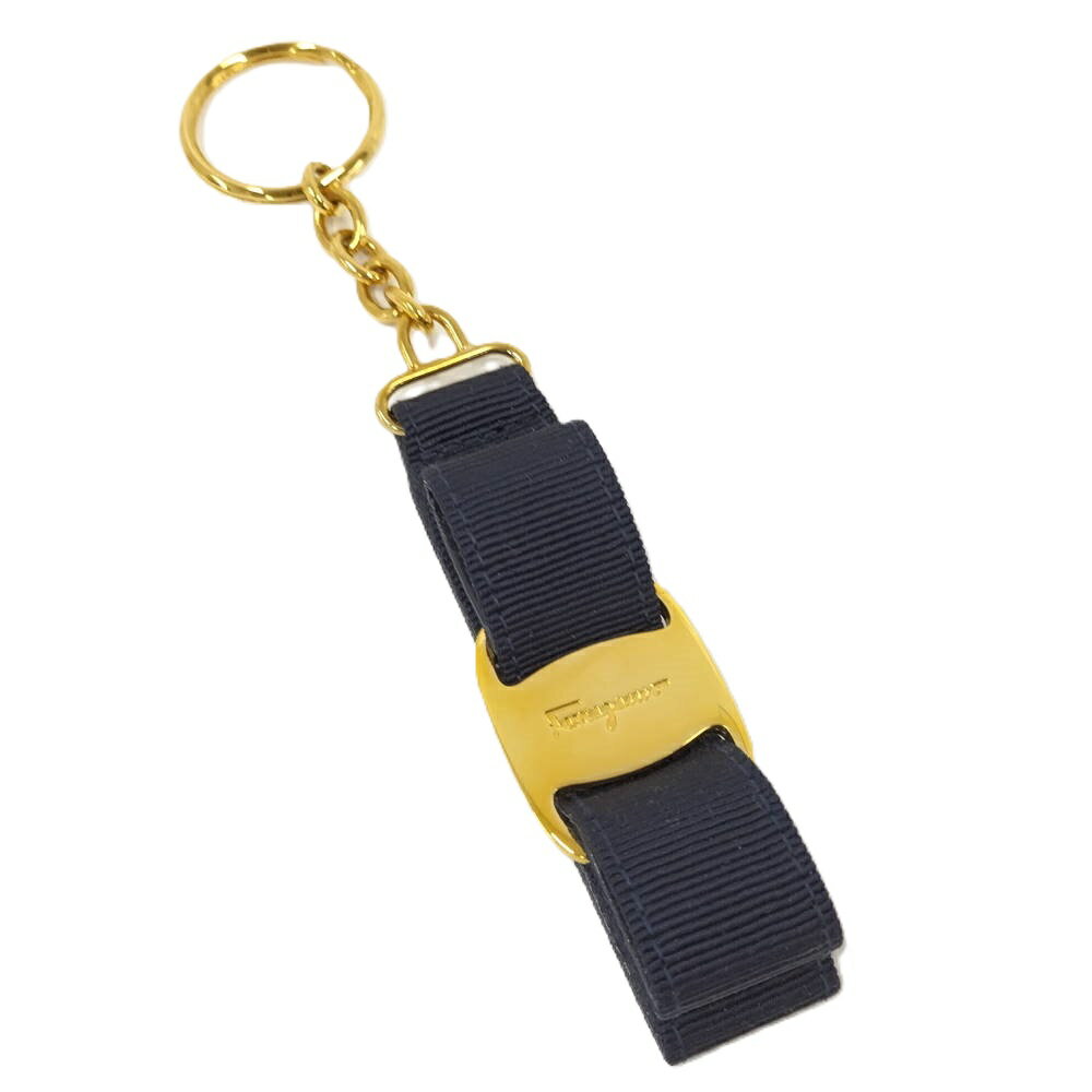 【中古】Salvatore Ferragamo ヴァラリボン キーリング バッグチャーム ゴールド金具