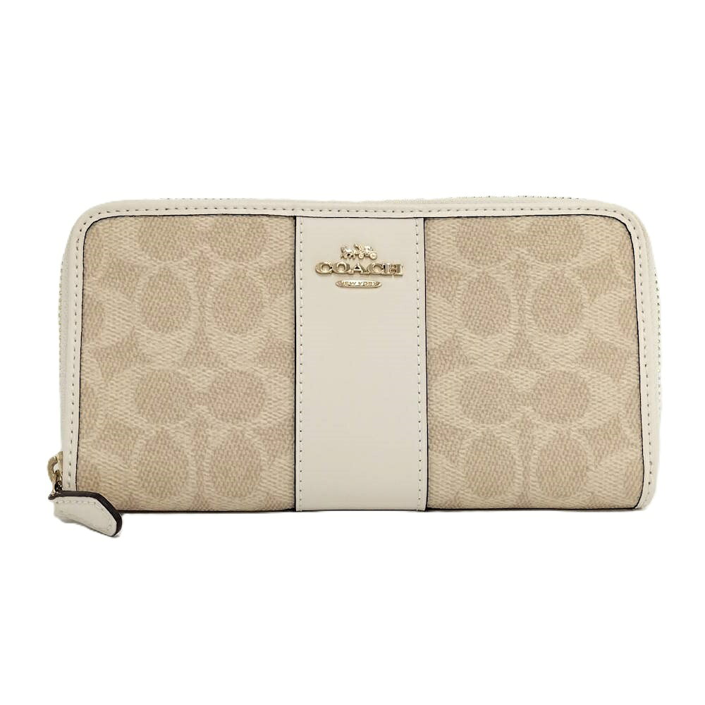 【中古】COACH ラウンドファスナー長財布 PVCコーティング×レザー ホワイト CCQ07