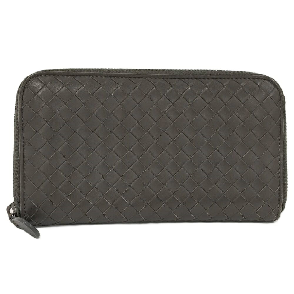 Rakuten - 【中古】BOTTEGA VENETA ラウンドファスナー長財布 イントレチャート レザー ダークブラウン