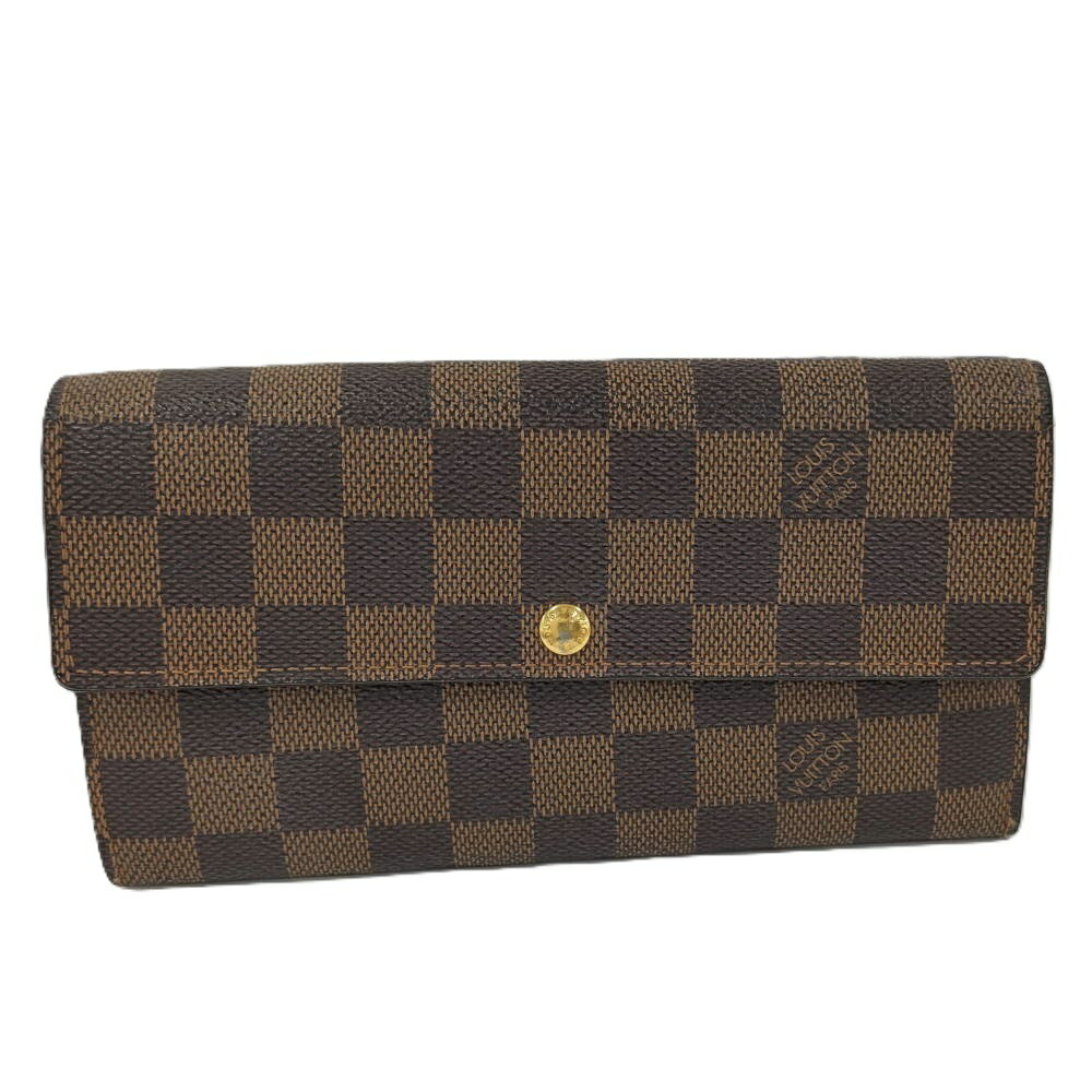 Rakuten - 【中古】LOUIS VUITTON ポルトフォイユ サラ 二つ折り 長財布 ダミエ エベヌ N61734