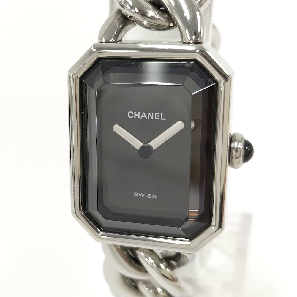 【中古】CHANEL プルミエール レディース 腕時計 SS シルバー ブラック文字盤 Mサイズ H0452