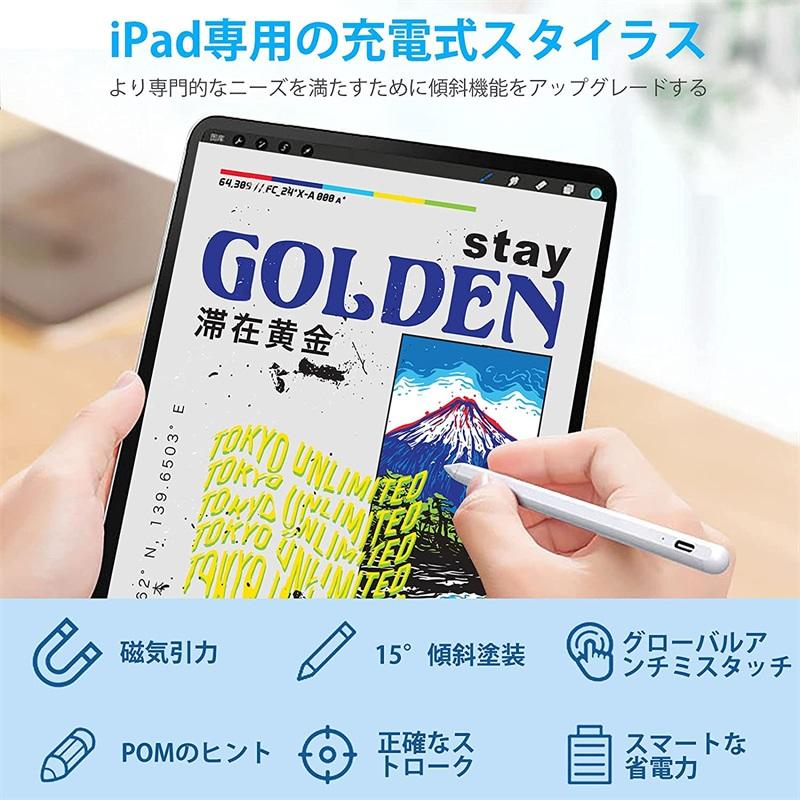 タッチペン ipad専用 ペンシル スタイラスペン タブレットペン iPad対応pencil タッチ ペン 傾き感知 パームリジェクション機能 磁気吸着 高感度 高精度 イラスト ゲーム ビジネス 自動電源OFF