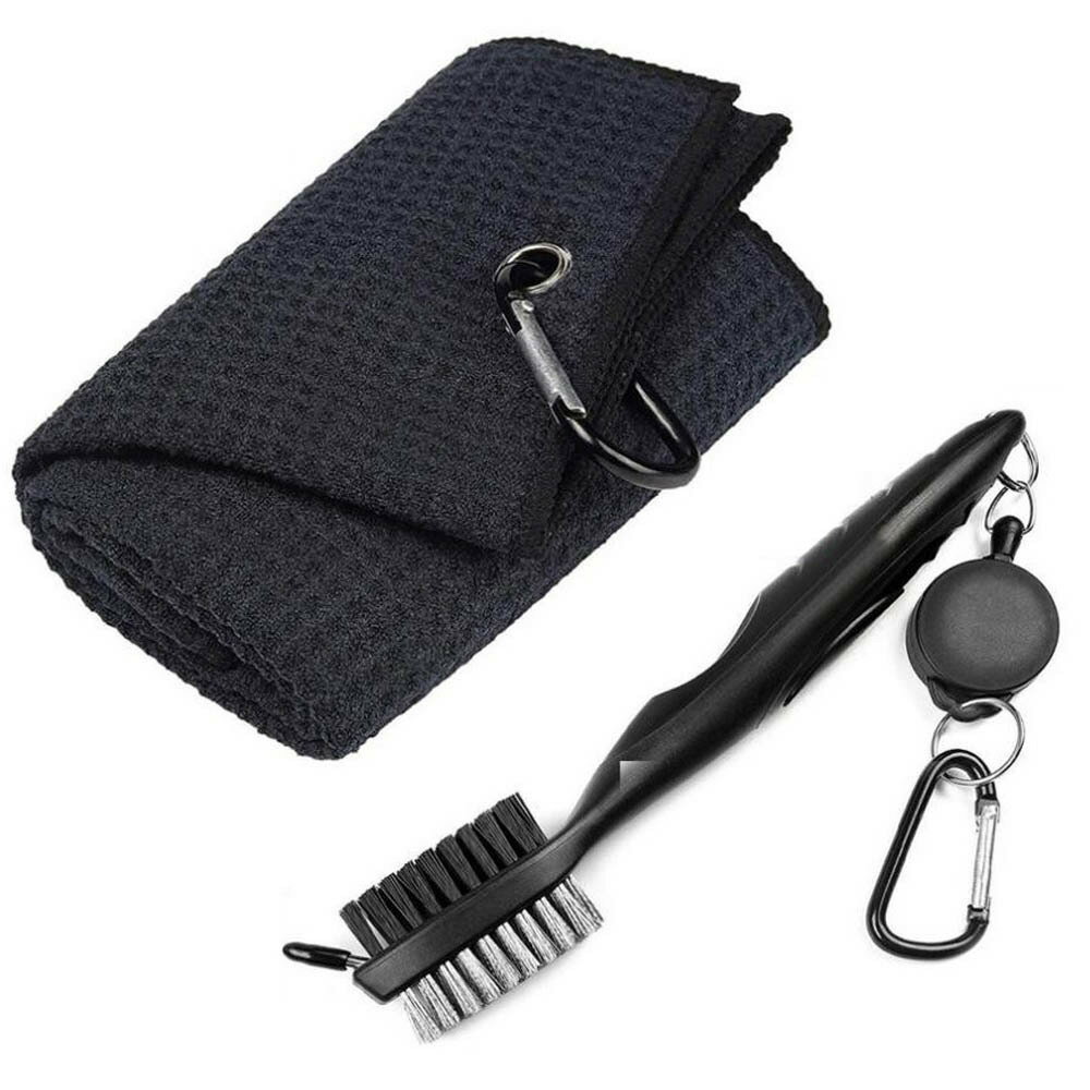 ゴルフ用清潔具 マイクロファイバー ゴルフ タオル +伸縮式カラビナ付き 清潔ブラシ 2種類セット ゴルフボール 拭き 清潔セット 携帯便利 送料無料のサムネイル
