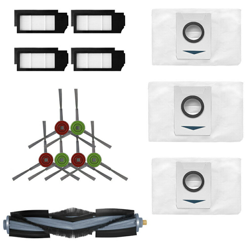 エコバックス DEEBOT X1 OMNI/ X1 TURBO / T10 OMNI/T10 TURBO ECOVACS 交換アクセサリーキット 掃除機 ロボット掃除機 紙パック/ ゴミパック/ ダストバッグ3枚、フィルター4個、サイドブラシ3ペア メインブラシ1本 14点セット 互換品 消耗品 汎用品