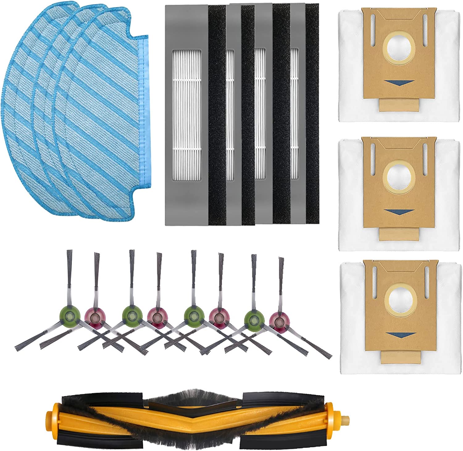 エコバックス用 ロボット掃除機 DEEBOT N8 PRO 用 アタッチメント セット でお得！ OZMO T8 AIVI T8 Max だすとぼっく N8 Pro T9 PRO T9AIVI ブラシ×1 フィルター×4 ワイパー×3 サイドブラシ×4セット 紙パック(ゴミパック)×3 計15点 汎用品 消耗品 社外品