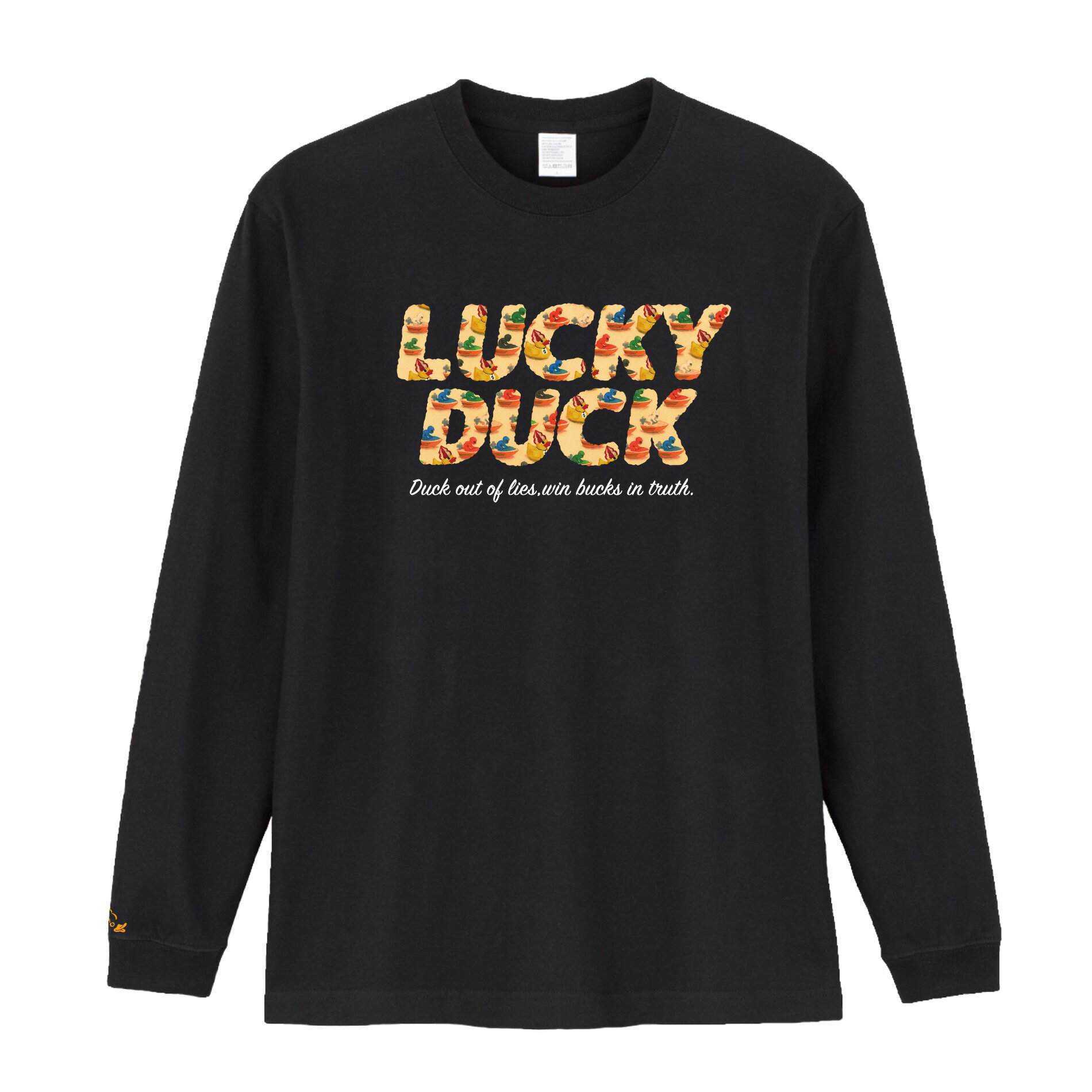 Rakuten - LUCKY DUCK ロングスリーブTシャツ｜トップス　長袖　ロンT　ブラック　イエロー　黒　黄色　幸運のアヒル　5号艇　水彩風　メンズ　レディース　ユニセックス　JLC　ボートレース　グッズ