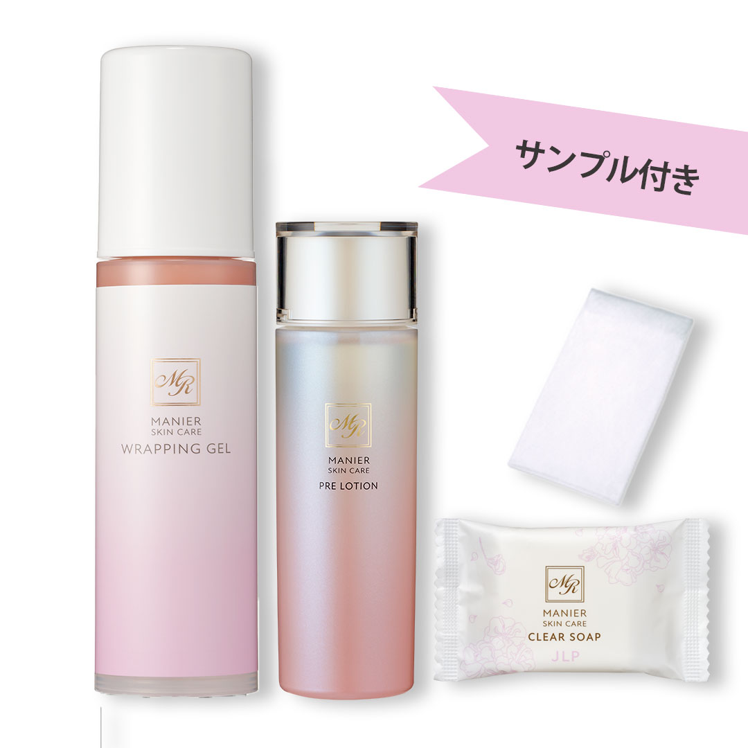 楽天JLP 日本ライフ製薬【サンプル付き】マニール うるおい・ツヤ肌セット|プレローション120mL&ラッピングジェルr100g&ミニクリアソープ& 泡立てネットミニ|導入化粧液 導入化粧水 オールインワンジェル 毛穴ケア ハリ肌 保湿 ツヤ肌 美容液 エイジングケア 透明肌