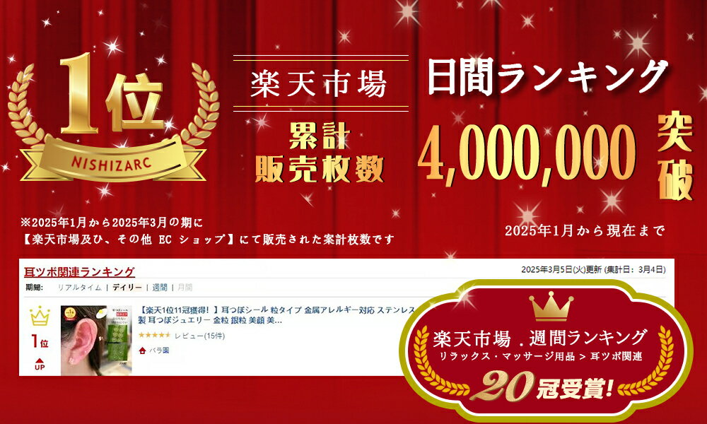 【楽天1位】NISHIZARC 耳つぼシール 粒タイプ 金属アレルギー対応 ステンレス製 縦画像 2