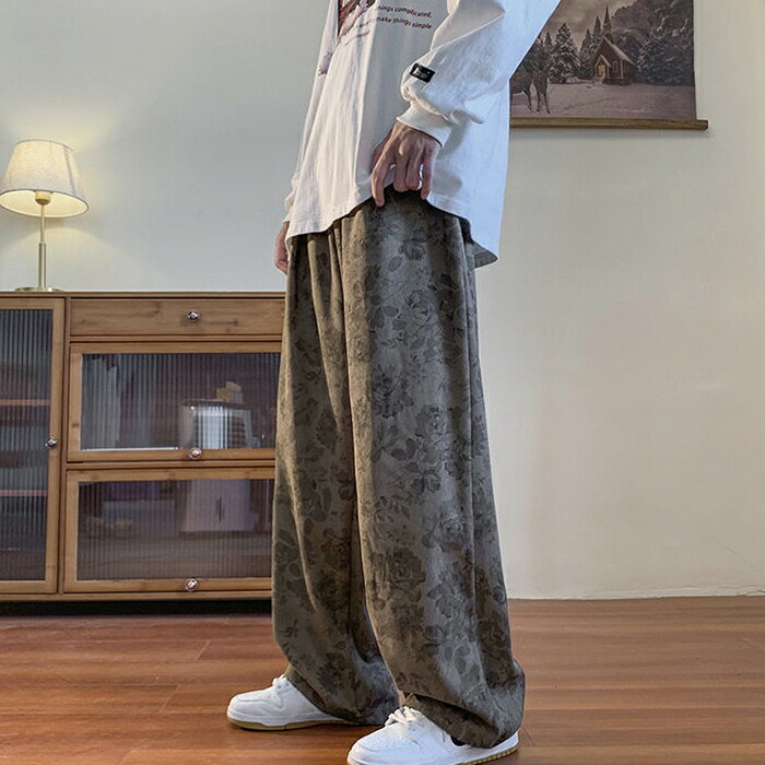 ★大特価15%OFFクーポン付き★花柄 ズボン 2色 パンツ ボトムス ゴム ロング ワイド 太い 大きいサイズ ビッグ ハイウエスト フラワー ジャージ スウ...