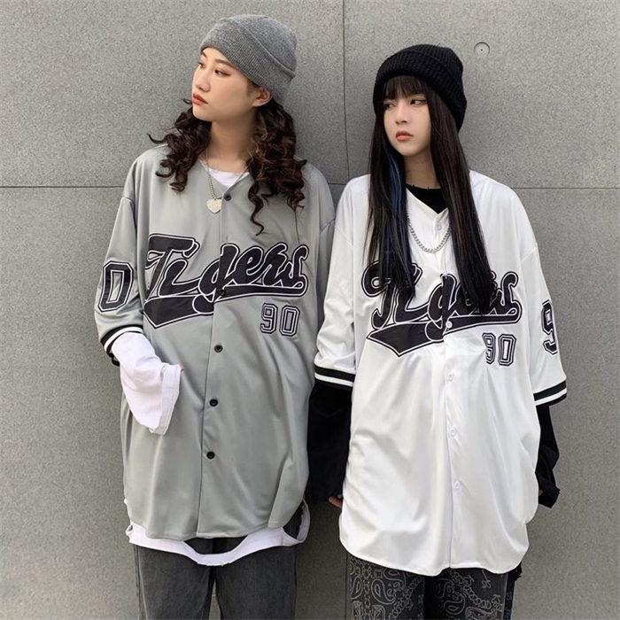 ★大特価15%OFFクーポン付き★ユニフォーム風 シャツ 半袖 五分袖 ブラウス トップス カットソー ロゴ ナンバー ベースボール スポーツ 白 ホワイト グ...