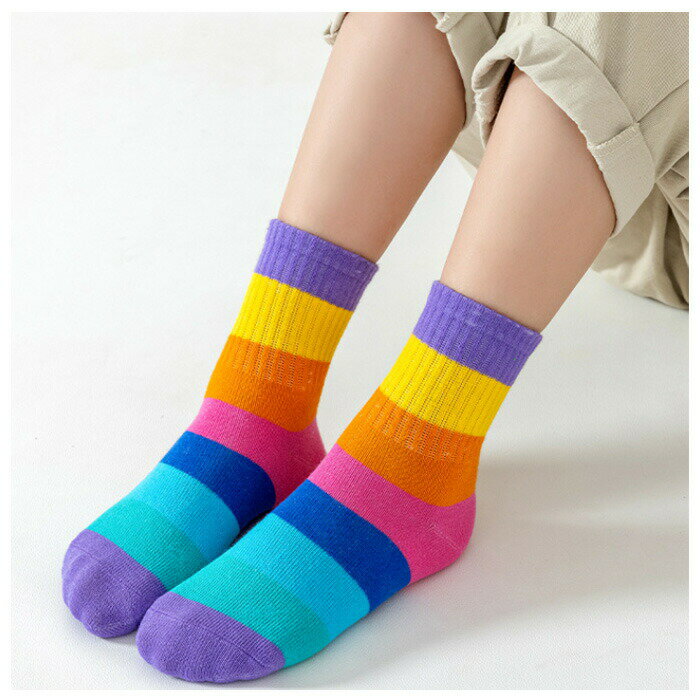 送料無料 子供用 靴下 ミッドソックス レインボー柄 靴下 5足セット 男の子 女の子 ベビー 小学生 おしゃれ 靴下 カジュアル 通園 通学 運動会 靴下 スポーツソックス 子供 靴下 保育園 幼稚園 暖かい かわいい ミッドソックス 5足セット 靴下 春 秋 冬 靴下