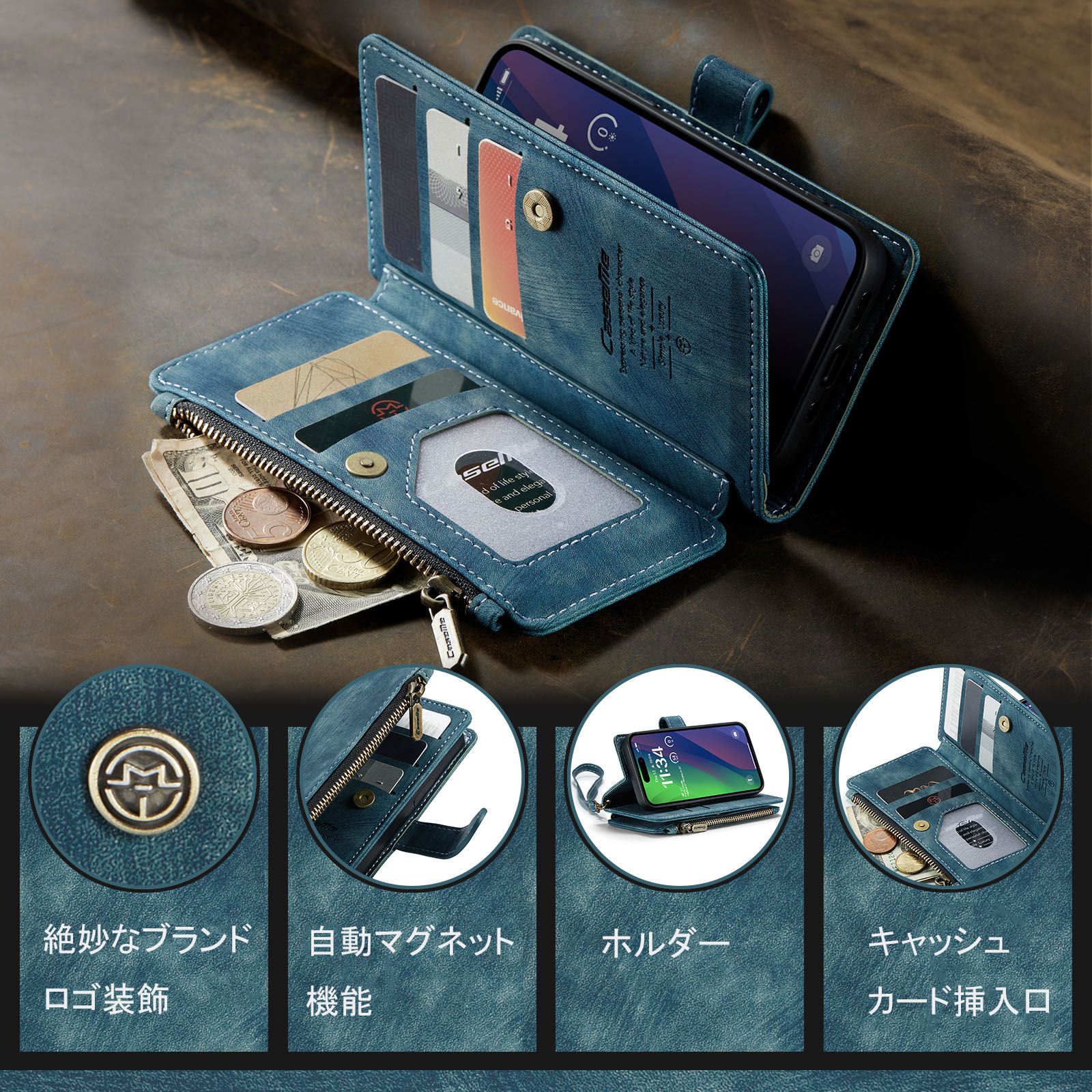 iPhone15ケース 手帳 本革 リボン 衝撃吸収 カバー カード収納 スマホ スマホカバー レザー 携帯カバー スマホケース 手帳型 レザーカバー 手帳 スタンド機能 アイフォン　マックス 内蔵マグネット ポケット付き　キャッシュスロット