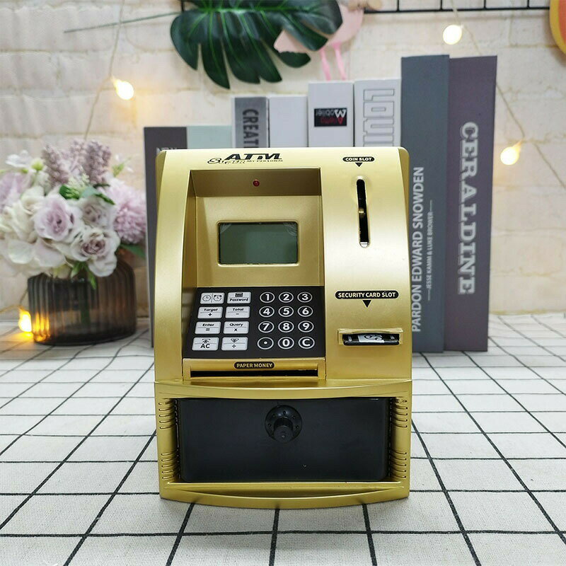 貯金箱 自動計算 貯金箱 ATM しゃべる 残高 自動計算 時刻表示 アラーム 電卓 目標額の設定が可能 サウンド搭載 硬貨 自動識別 パスワード カード ダブルセキュリティー 多機能 ATM型 貯金箱 紙幣 自動 おもしろ 音声付きで本物のATMそっくり プレゼント ギフト