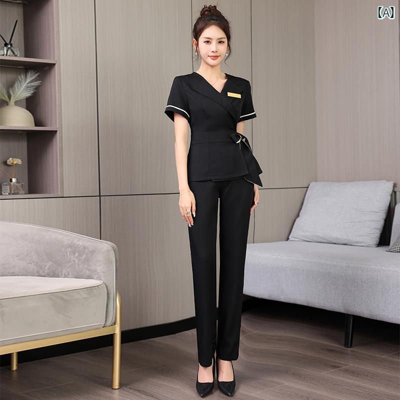 エステ 制服 女性用 美容室 作業着 ハイエンド 足湯 按摩師 温泉 皮膚 管理 夏 ズボン