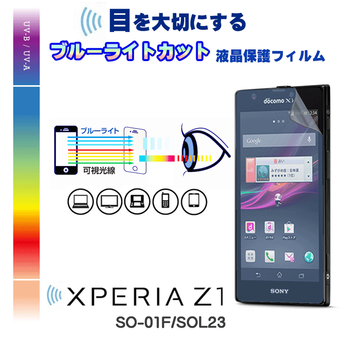 【XPERIA Z1 SO-01F SOL23 Z SO-02E UL SOL22 acro HD SO-03D IS12S】ブルーライトカット液晶保護フィルム【フィルム シート 指紋防止 エクスペリア ケース カバー スマホケース スマホ カバー スマホカバー docomo au スマートフォン ドコモ】