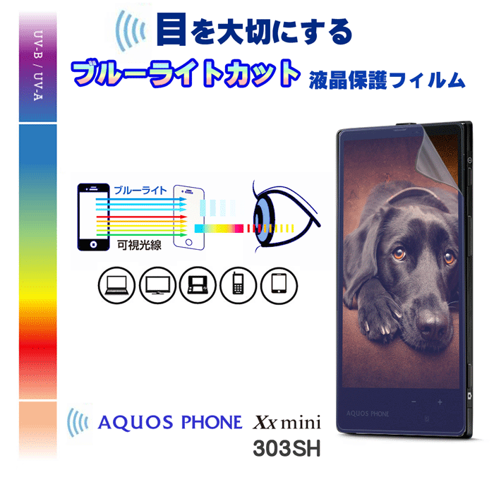 【AQUOS PHONE Xx mini 303SH 302SH ss 205SH es WX04SH SERIE SHL23 SHL22】ブルーライトカット液晶保護フィルム【フィルム シート 指紋防止 アクオスフォン ケース カバー スマホケース スマホ カバー スマホカバー softbank au スマートフォン】