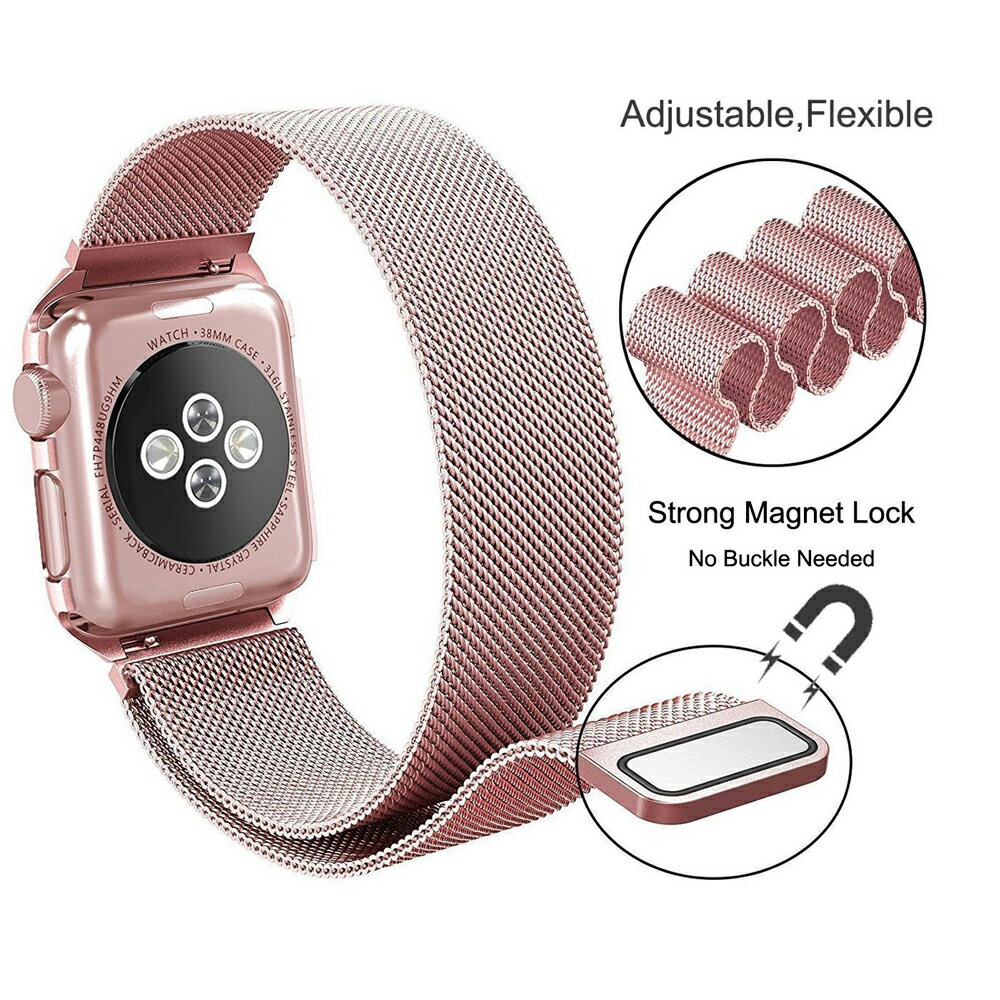apple watch バンド 保護ケース ミラネーゼループ バンド 一体型 42mm 38mm Series 1 2 3 対応 appleウォッチ ステンレス 衝撃吸収 ベルト ブランド