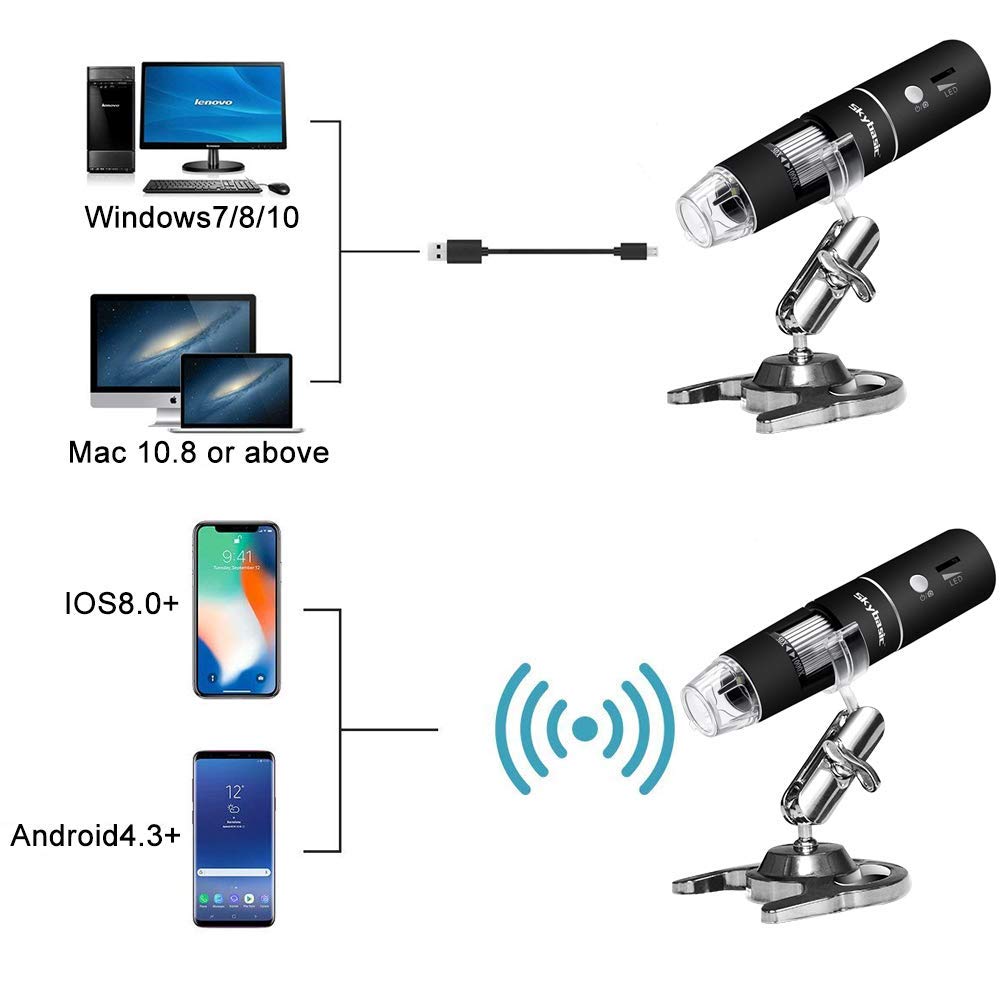 顕微鏡 50-1000倍 電子顕微鏡 wi-fi接続 デジタルズーム 肌チェック 生物観察 スネークカメラ iPhone android ios 対応 8LEDライト搭載 ファイバースコープ 360度回転ラウンド 工業用内視鏡