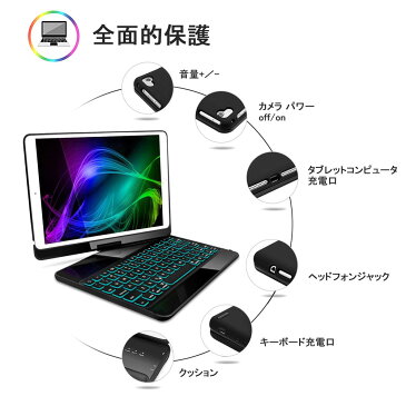 iPad Air ケース Bluetooth キーボード 360°回転 180°裏返す操作スタンド LEDバックライトキーボード 10.5インチ 2019 ipad air 3 第三世代 アイパッド エア カバー 動画視聴 タイピング タブレット対応 ケース カバー オートスリープ機能 New iPad Air 2019