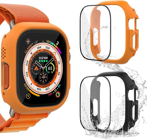 Apple Watch ultra 2枚セットCompatible with apple watch ultra 49mm ケース フィルム 防水 保護カバー アップルウォッチ ultra カバー PC素材 衝撃吸収 防塵 防霧 簡易着脱 高透過率 9H硬度 薄型 軽量 2*ケース+2*ガラスフィルム オレンジ&ブラック Apple Watch ultra 2枚セットCompatible with apple watch ultra 49mm ケース フィルム 防水 保護カバー アップルウォッチ ultra カバー PC素材 衝撃吸収 防塵 防霧 簡易着脱 高透過率 9H硬度 薄型 軽量 2*ケース+2*ガラスフィルム オレンジ&ブラック