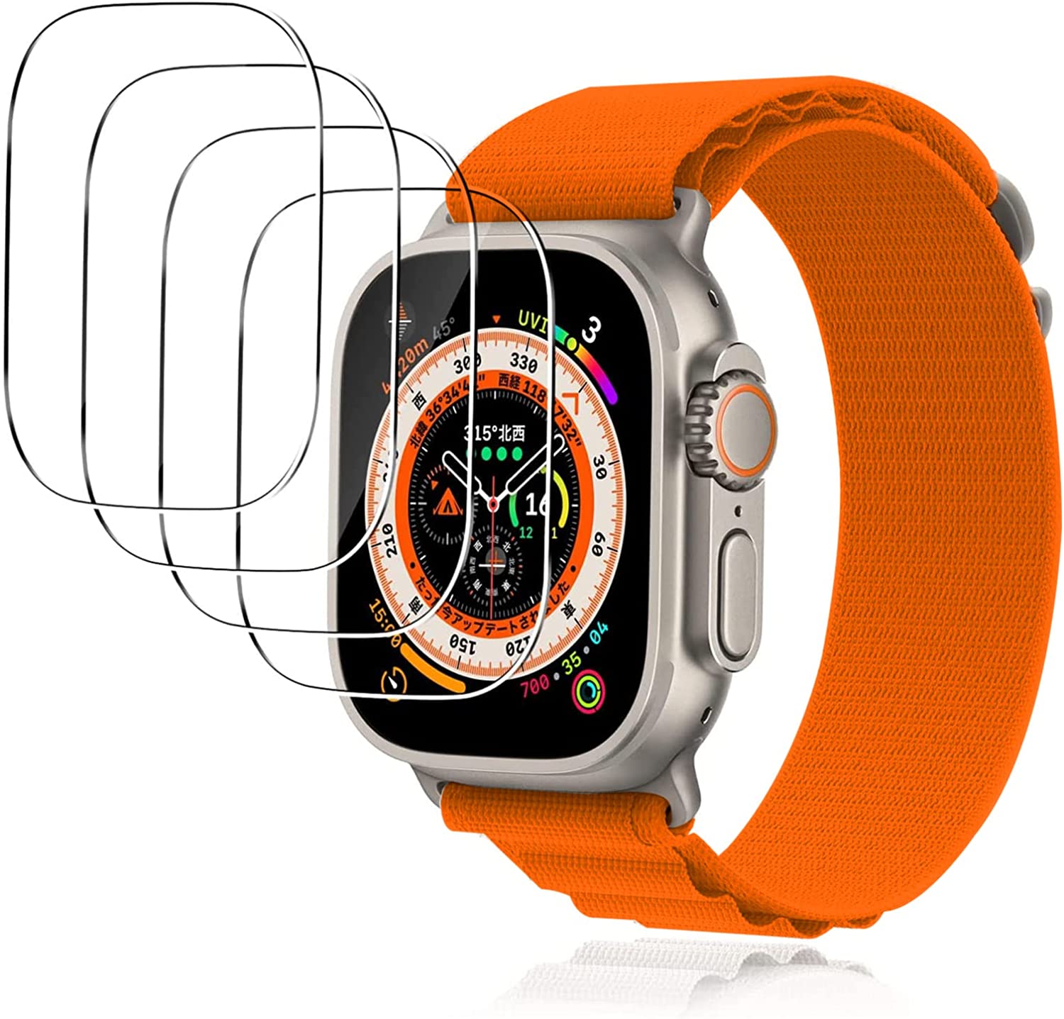 Apple Watch Ultra 用 4枚入りガラスフィルム 49mm 強化ガラスフィルム 高硬度9H素材採用 HD高透過率 傷に強い 簡単貼り付 Apple Watch Ultra 用 保護フィルム キズ防止 気泡ゼロ 指紋防止 ケースと干渉せず Apple Watch Ultra用 強化ガラス フィルム