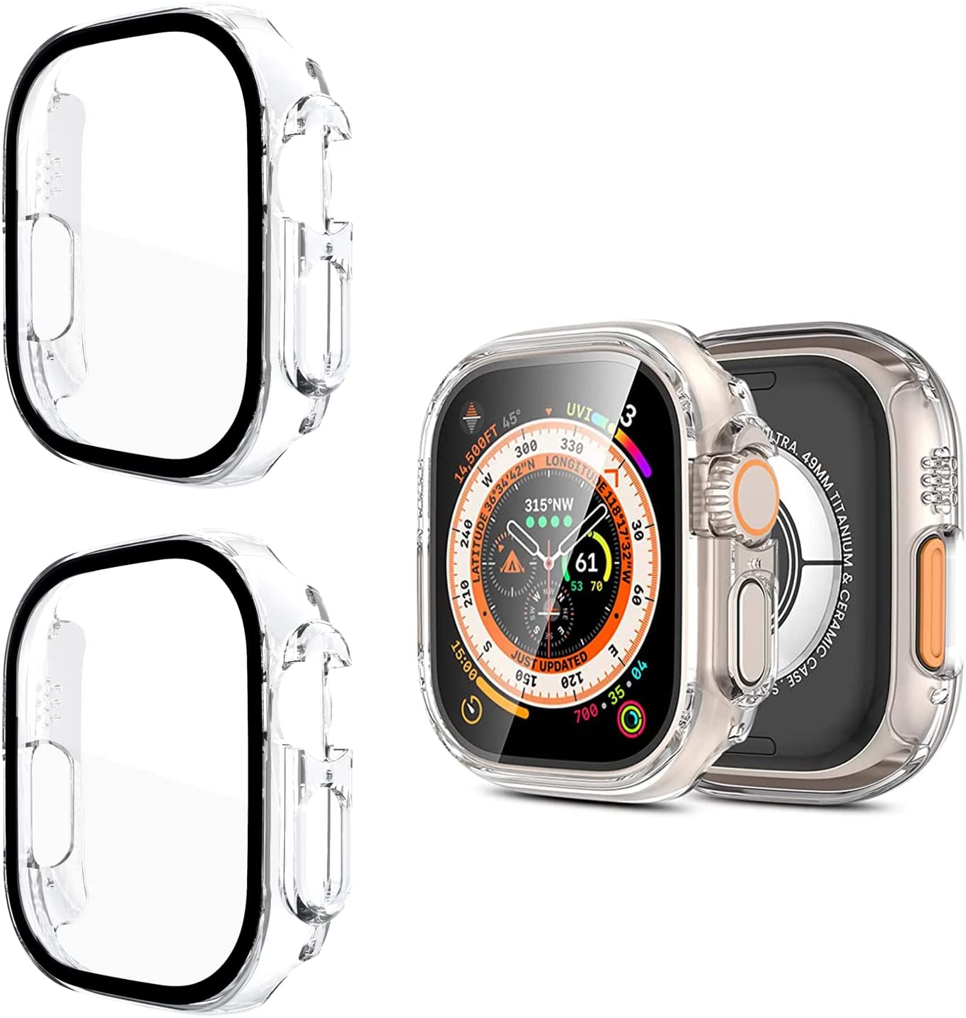 Apple Watch Ultra 2枚セット Apple Watch Ultra 用 ケース 49mm アップルウォッチウルトラ カバー Series ultra 保護カバー 一体型 保護 傷防止 薄型 軽量 耐衝撃 PC素材 9H硬度 ガラスフィルム クリア
