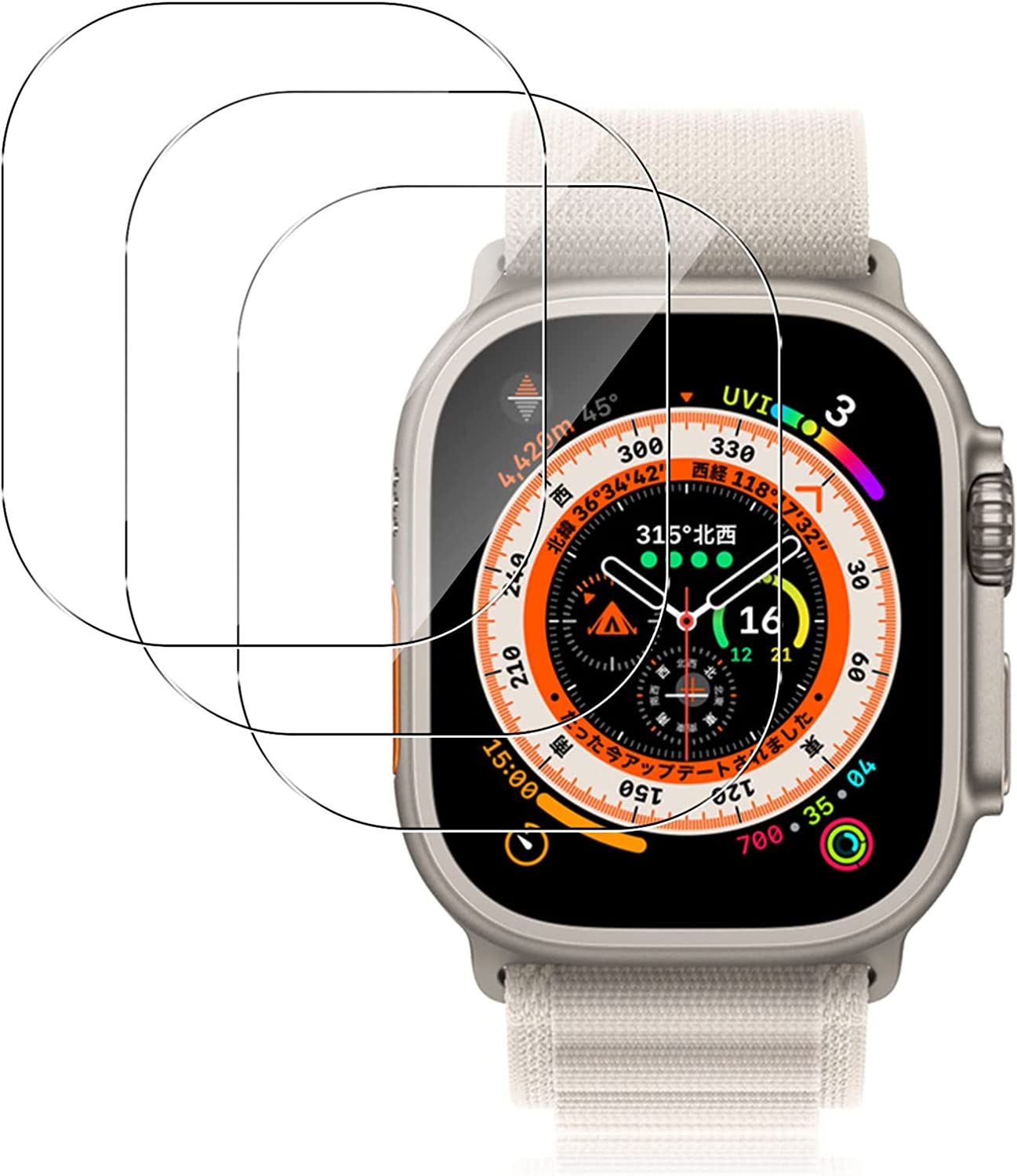 Apple Watch Ultra フィルム Apple Watch Ultra 49mm 專用 ガラスフィルム 旭硝子製 アップルウォッチ Ultra 49mm 用 保護フィルム 高透過率 耐衝撃 撥油性 気泡防止 飛散防止 自動吸着 Apple watch Ultra 49mm (2022) 用 保護フィルム 3枚セット