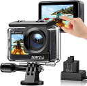 アクションカメラ 4K 60fps 24MP解像度 タッチパネル式 デュアルカラースクリーン WiFi搭載 8倍デジタルズーム 水中カメラ リモコン付き EIS手ブレ補正 水深40m HDMI出力 1050mAh大容量バッテリー2個付 バッテリー充電器付き 豊富なアクセサリー