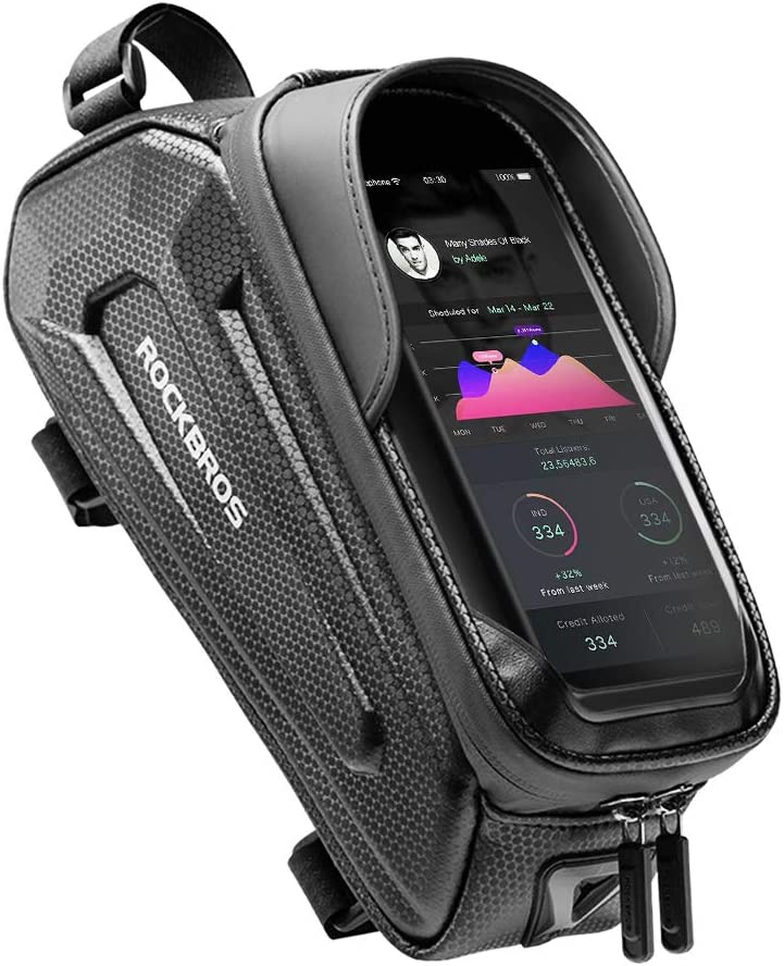 自転車 スマホホルダー フレームバッグ 6.2/6.8インチ対応 大型機大容量 TPU高感度タッチスクリーン レインカバー付き 遮光 耐磨耗性 取り付け簡単 クロスバイク適用 ブラック