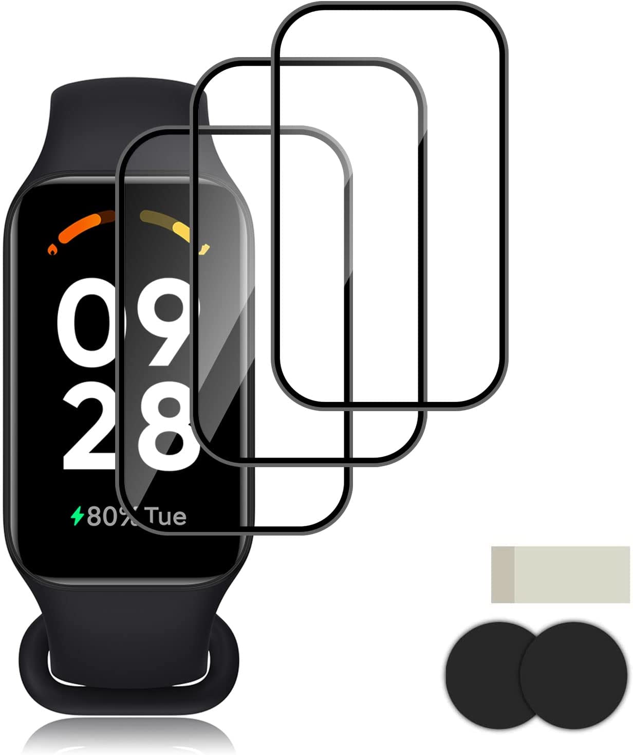 Redmi Smart Band 2 フィルム 保護フィルム Ubefuu 固定用キット付き 3D曲面カバー 高透過率 高感度タッチ 衝撃吸収 指紋防止 防水 自動吸着 気泡防止