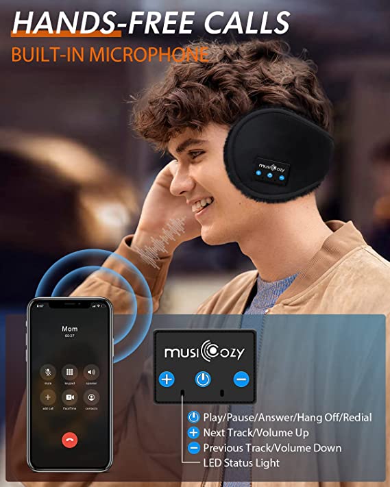ヘッドホン オーバーイヤーヘッドホン bluetooth ワイヤレス マイク付き ハンズフリー通話 ヘッドフォン 無線 高音質 最大10時間連続再生 内蔵マイク付き 折り畳み可能 イヤーウォーマー イヤーマフ 内蔵HDスピーカー 冬用 男女兼用　温かい 洗える クールテックガジェット 3