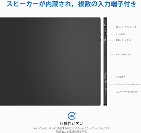 ゲーミングモニター スイッチ用モニター モバイルディスプレイ 超軽量 超薄型 モニター 15.6インチインチ IPS液晶パネル 非光沢 高速60Hz 広視野角178° 高画質 スピーカー内蔵 折りたたみ スタンド保護カバー付き アルミ合金製 3 in 1ディスプレイモード