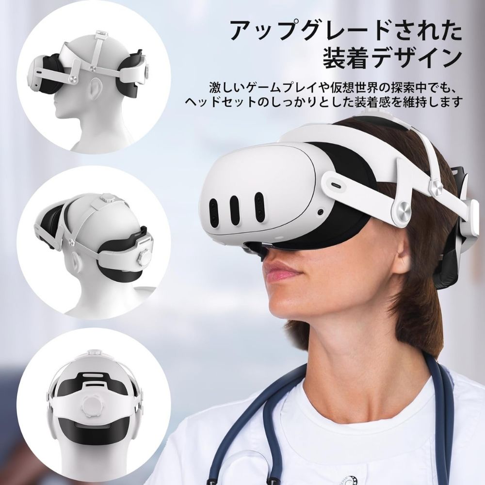 VRゴーグル VRヘッドセット 頭囲サイズ 深さVR角度調整可能 VRメガネ ヘッドストラップ 取り付け簡単 安定性 ソフトクッション VRヘッドバンド 調整ダイヤル 圧力感なし 快適な着用 没入感向上 ホワイト VR