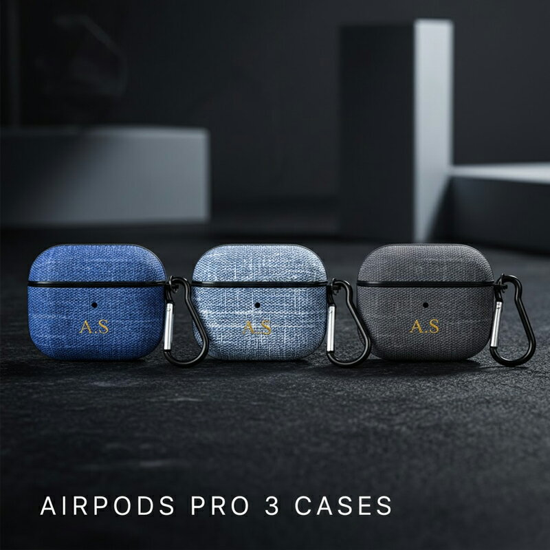 エアポッズ プロ3 ケース 名入れ デニム柄 カラビナ付き AirPods Pro3 ケース 2025 全面保護カバー PC 耐衝撃 収納 軽量 撥水 防塵 キ...