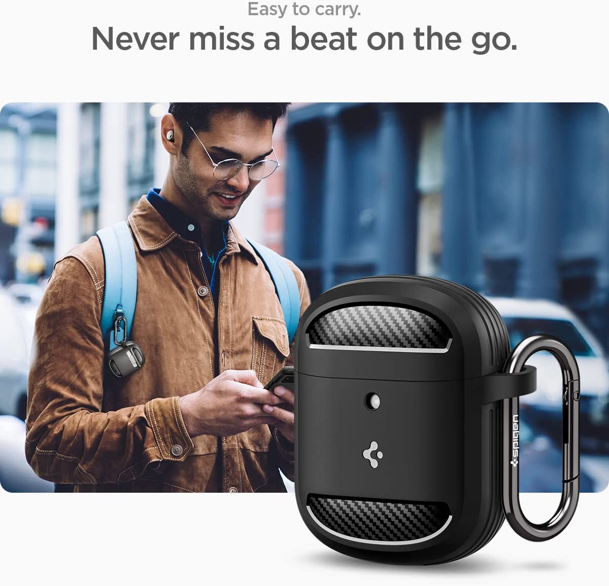 Google Pixel Buds Pro ケース 耐衝撃 ラギッド・アーマー シュピゲン PC TPU 二重構造 ワイヤレス充電 対応 カラビナ リング付き グーグル ピクセル カバー 軽量 キズ防止 衝撃 吸収 シンプル