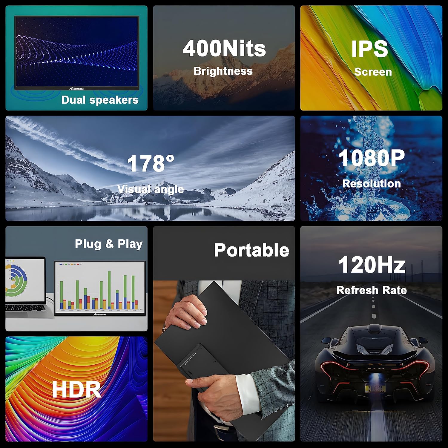 モバイルディスプレイ 18.5インチ 高速応答 IPS液晶 モバイルモニター 100Hz モニター タブレット スマホゲーミングモニター 大画面 スマートフォン パネル スピーカー FHD 1920x1080 MacBook Pro Mac Air 2018〜 Mac mini iPad Pro 100%sRGB FreeSync HDR jmei3rd-10031391 JMEI 3rd サンプル画像2