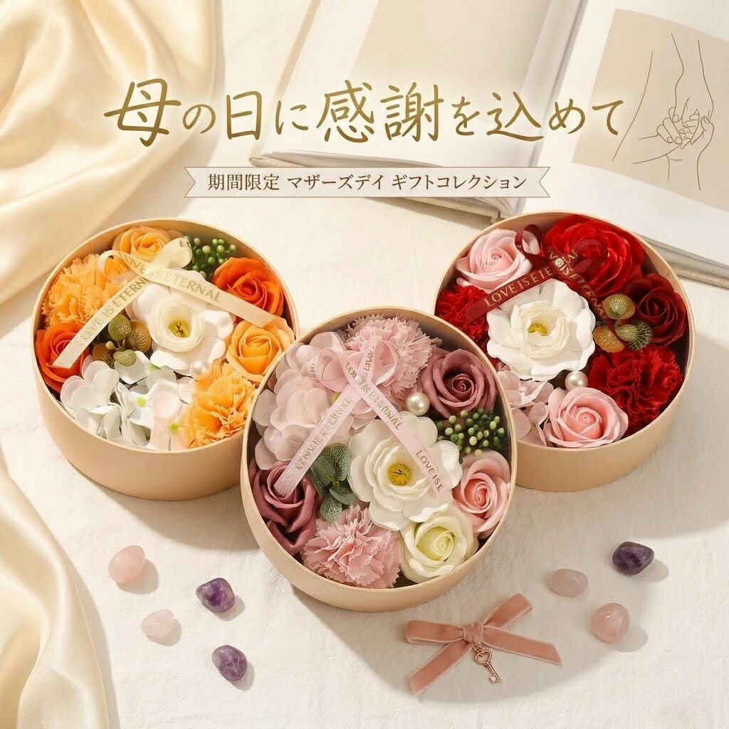 乐天商城 - 母の日 ギフト 2026 花 ブーケ シャボンフラワー おしゃれ ソープフラワー 超早割！枯れない花 シャボンフラワー 円形ボックス　花束 母の日ギフト 大輪「牡丹」 50代 60代 70代 卒業式 花 飾り ボックス 石鹸花 薔薇 豪華 義母 お母さん プレゼント