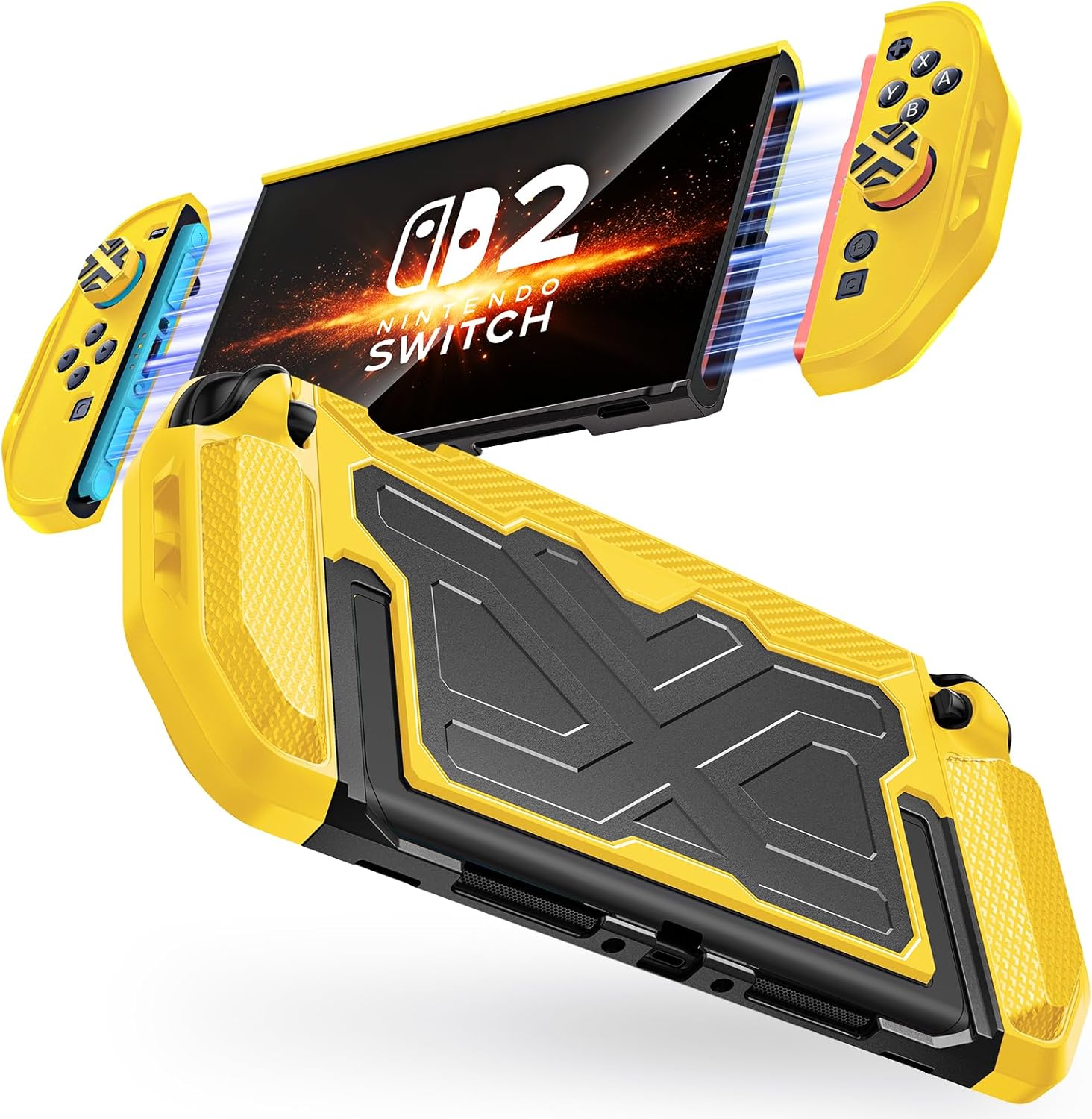 Rakuten - Nintendo Switch 2 対応保護カバー ドック対応 Joy-Con着脱式 分体式設計 スタンド対応 衝撃吸収 傷防止 人間工学デザイン シリコングリップ PCハード素材 スティックカバー付き 7.9インチ対応