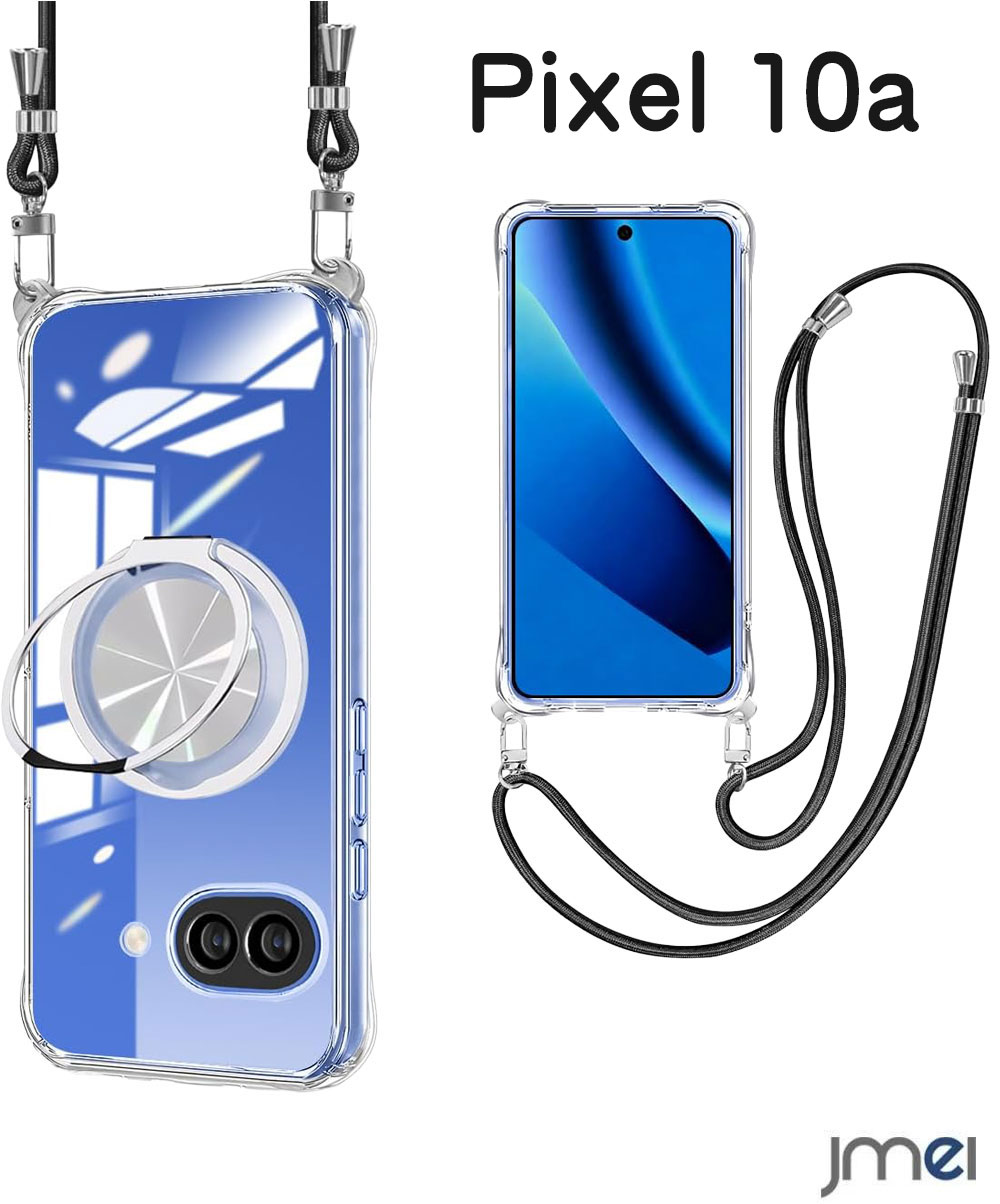 乐天商城 - Google Pixel 10a ケース カバー クリア リング付き ショルダー ストラップ付き 肩掛け 斜め掛け ネックストラップ 紐付き 縄掛け 織りストラップ 360度回転リング スタンド機能 縦横両対応 耐衝撃 衝撃吸収 透明 TPU 薄型 軽量 指紋防止 カメラ レンズ保護