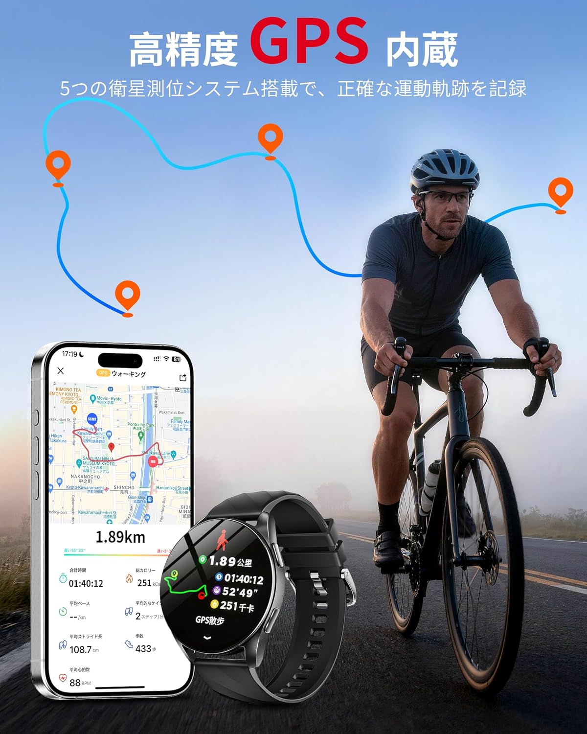 JMEI 3rdのスマートウォッチ 丸型腕時計 ロングバッテリー Bluetooth5.3通話 AI文字盤 ChatGPT 音声アシスタント メンズ レディース 運動軌跡記録 24時間睡眠管理 メッセージ通知 100+運動モード 懐中電灯 歩数計 天気情報 1ATM防水 スポーツウォッチ｜アングル2