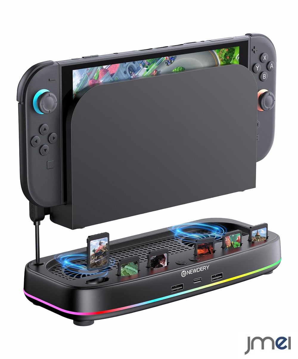 nintendo Switch2用 冷却ファン スイッチ2 冷却クーラー ダブルファン 6ゲームカードスロット 三段階風速 調整可能 RGBライト付 Switch2対応 ドック クールダウン 熱処理 放熱 クーラー スイッチ用ファン 長押しライトオフ Nintendo Switch2アクセサリー