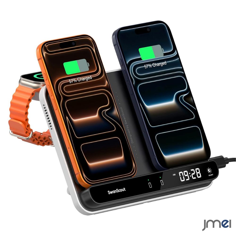 ワイヤレス充電ステーション 折りたたみ式 2台同時充電対応 iPhone 17〜8/Xシリーズ Apple Watch 11〜SE 3 AirPods Pro 2/3/4対応 置くだけ充電 充電スタンド デスク 旅行 出張 マルチデバイス充電 AirPods3 MagSafe Apple Watch Ultra/SE/Series 11〜2対応