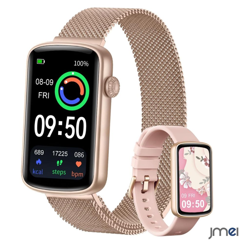 Rakuten - スマートウォッチ レディース リストバンド 1.47インチ薄型 超軽量 IP68防水 着信 LINE アプリ通知 24種類運動モード 生理周期記録 心拍数 睡眠管理 天気予報 文字盤自由 腕時計 SmartWatch 長方形スクリーン 遠隔カメラ操作 音楽コントロール 座りすぎ通知