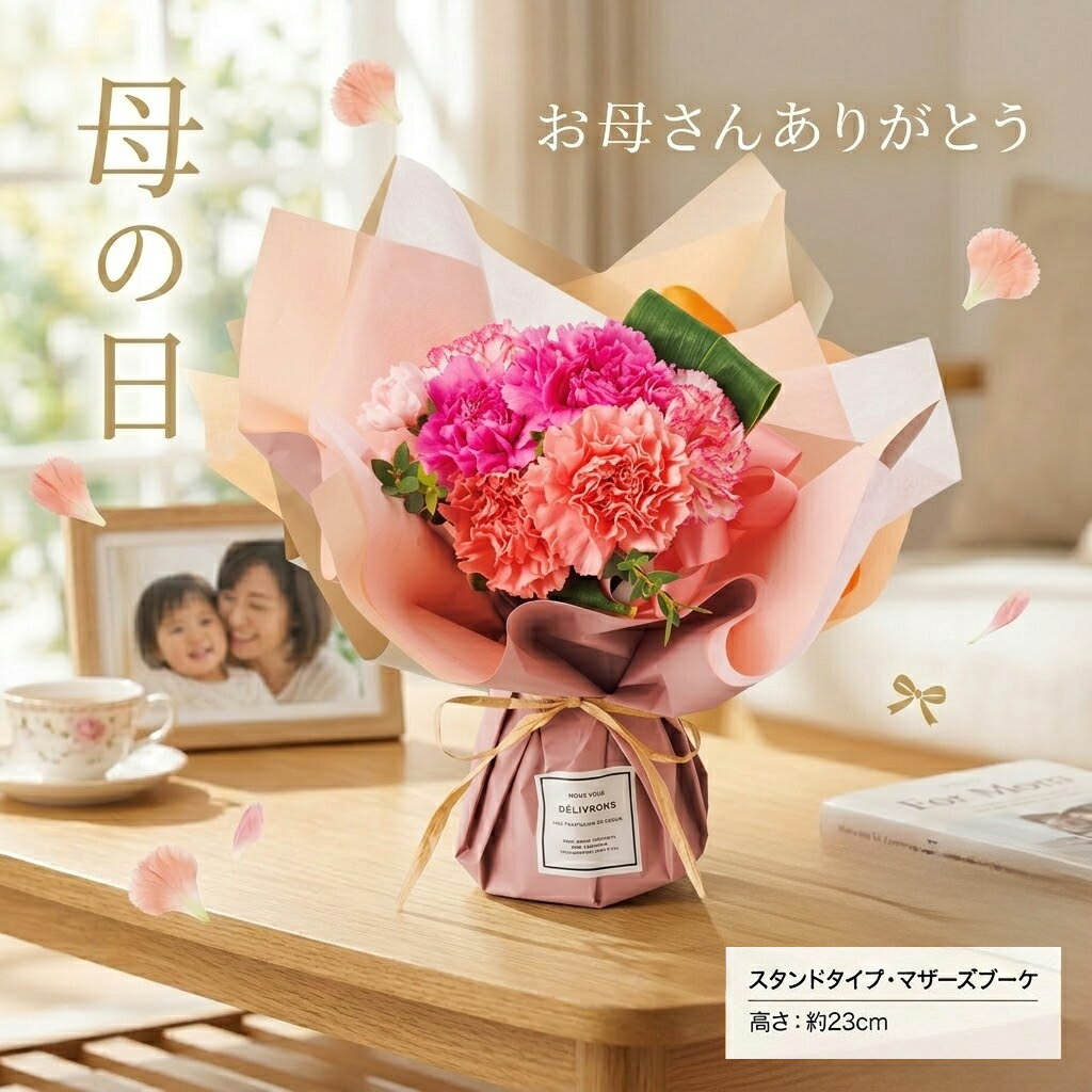乐天商城 - 母の日 プレゼント 花 2026 ギフト 早割 そのまま飾れる 母の日ブーケ ピンク カーネーション 義母 60代 70代 80代 そのまま飾れる 花 スタンディングブーケ 生花 義母 お手入れ不要 アレンジメント 珍しい おしゃれ 母親 50代 60代
